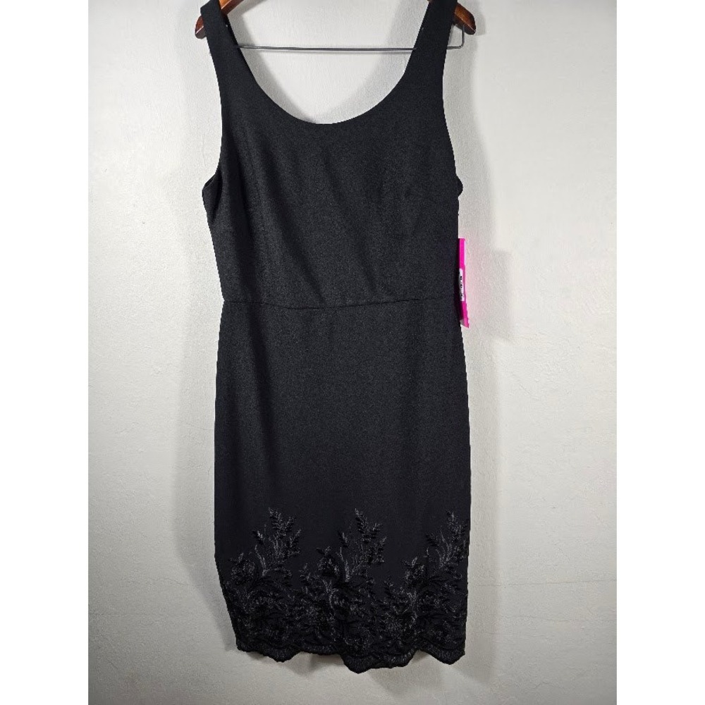 NWT Betsey Johnson Black Dress‎ One Shoulder Floral Embroidery Party Cocktail - Picture 3 of 12